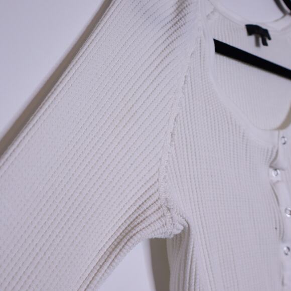 THE RANGE Boyfriend Henley Top White Waffle Knit Long Sleeves Casual Women's S - Picture 6 of 14
